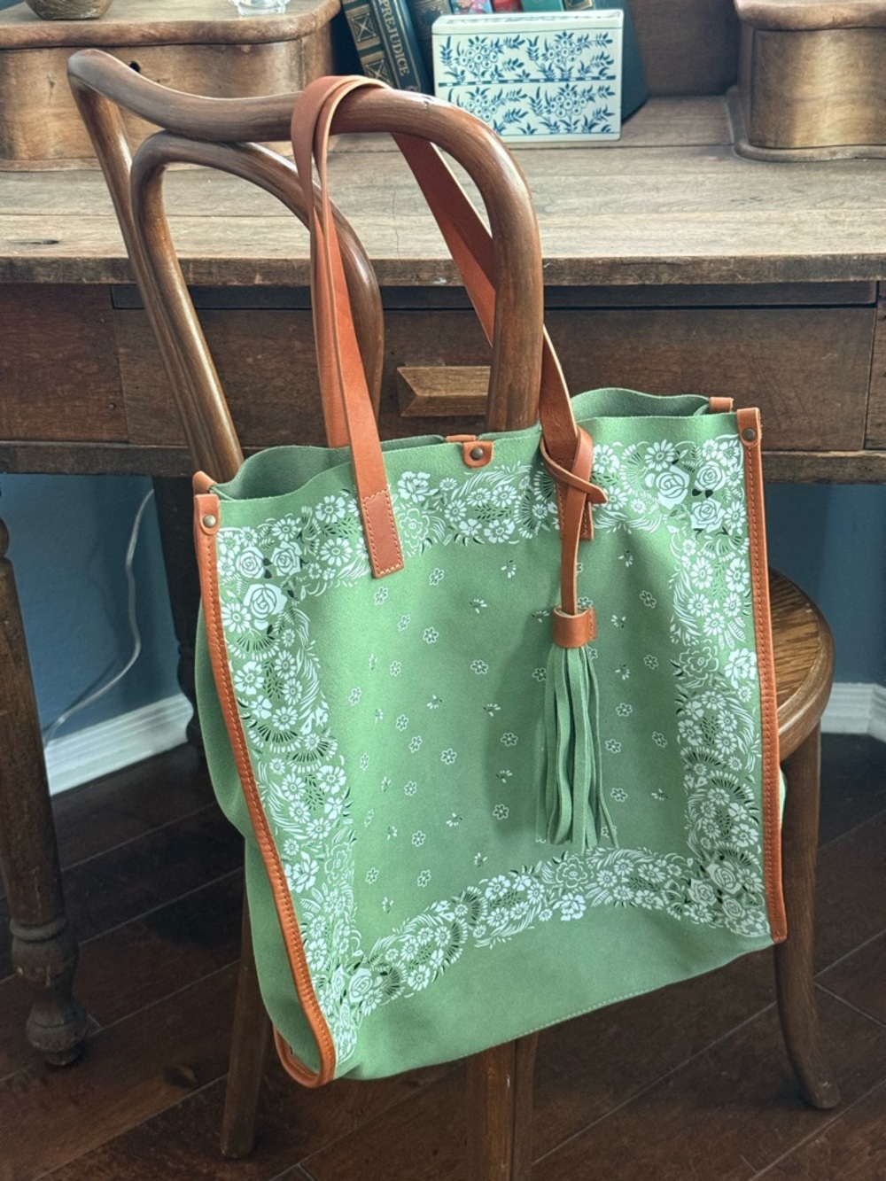 RARE Sundance Sheridan Bandana Green Suede Tote - Made in Italy